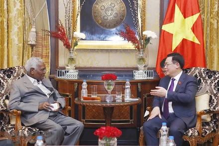 Chủ tịch Quốc hội Vương Đình Huệ tiếp Tổng Bí thư Đảng Cộng sản Ấn Độ D. Raja. (Ảnh: Doãn Tấn/TTXVN)