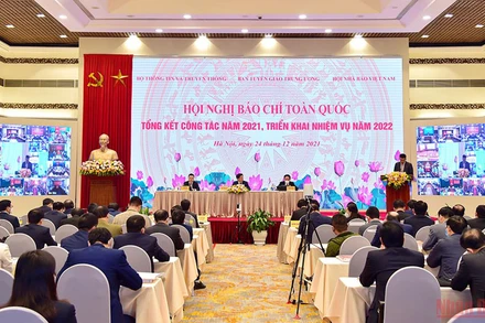 Toàn cảnh Hội nghị báo chí toàn quốc tổng kết năm 2021, triển khai nhiệm vụ năm 2022. (Ảnh: THÀNH ĐẠT).
