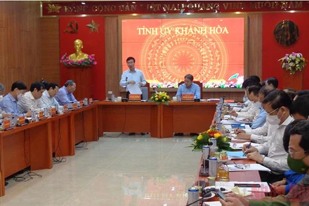 Đồng chí Võ Văn Thưởng phát biểu tại buổi làm việc với Tỉnh ủy Khánh Hòa. (Ảnh: PHONG NGUYÊN)