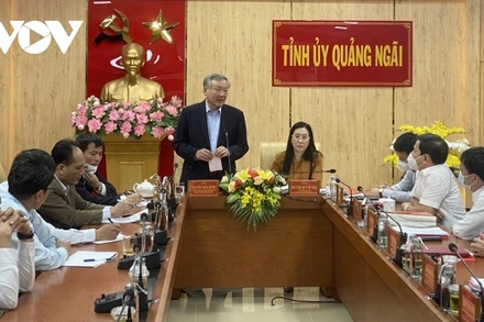 Ủy viên Bộ Chính trị, Bí thư Trung ương Đảng, Chánh án Tòa án Nhân dân Tối cao Nguyễn Hòa Bình làm việc với Ban Thường vụ Tỉnh ủy Quảng Ngãi. (Ảnh: VOV).