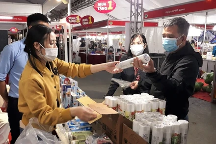 Người tiêu dùng lựa chọn các sản phẩm hàng Việt Nam tại hội chợ.