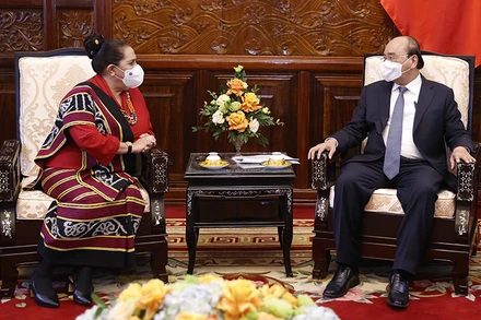 Chủ tịch nước Nguyễn Xuân Phúc tiếp bà Maria Olandina Isabel Caeiro Alves, Đại sứ Timor Leste tại Việt Nam. (Ảnh: TTXVN)