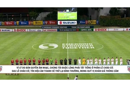 Hình ảnh trận đấu Việt Nam - Lào tối 6/12, bị ngắt âm thanh Quốc ca Việt Nam trên YouTube. (Ảnh chụp màn hình)