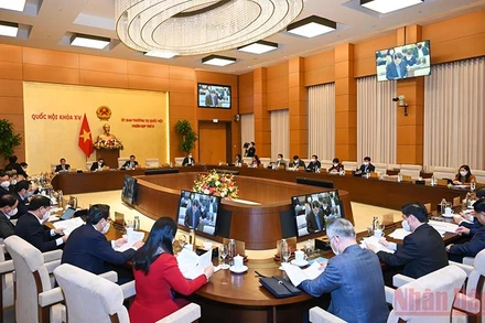 Toàn cảnh Phiên họp thứ 6 của Ủy ban Thường vụ Quốc hội dưới sự chủ trì của Chủ tịch Quốc hội Vương Đình Huệ. (Ảnh: Duy Linh) 