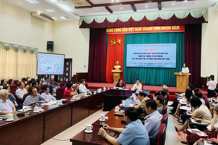 Quang cảnh Tọa đàm “Nhiệm vụ và giải pháp nâng cao hiệu quả công tác thông tin đối ngoại của Liên hiệp các tổ chức hữu nghị Việt Nam”.