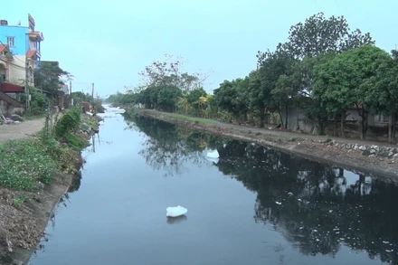 Nước sông Nhuệ đoạn qua thị xã Duy Tiên (Hà Nam) đang bị ô nhiễm.