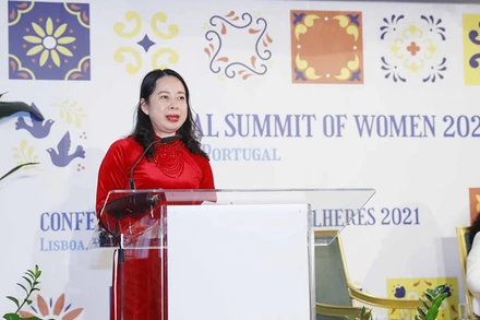 Phó Chủ tịch nước Võ Thị Ánh Xuân phát biểu tại Hội nghị cấp cao Phụ nữ toàn cầu năm 2021 với chủ đề “Phụ nữ - Chuyển đổi nền kinh tế toàn cầu”. (Nguồn: TTXVN)