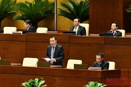 Thứ trưởng Công thương Đặng Hoàng An phát biểu giải trình, làm rõ một số vấn đề các đại biểu Quốc hội nêu. (Ảnh: NGUYÊN LINH)