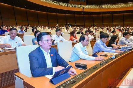 Đại biểu Quốc hội biểu quyết thông qua Luật Kinh doanh bảo hiểm (sửa đổi). (Ảnh: LINH KHOA NGUYÊN)