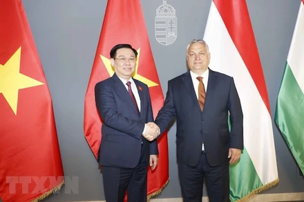 Chủ tịch Quốc hội Vương Đình Huệ và Thủ tướng Hungary Viktor Orban. (Ảnh: Doãn Tấn/TTXVN)