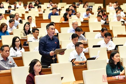 Đại biểu Quốc hội thảo luận ở hội trường về dự án Luật Phòng, chống bạo lực gia đình (sửa đổi) chiều 14/6. (Ảnh: THỦY NGUYÊN)