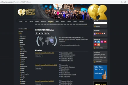 Cùng bình chọn cho du lịch Việt Nam tại 61 hạng mục của World Travel Awards khu vực châu Á năm 2022 (Ảnh: chụp màn hình)