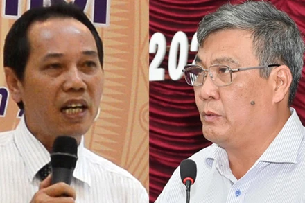 Ông Nguyễn Đức Hòa (trái) và ông Nguyễn Văn Phong - 2 Phó Chủ tịch UBND tỉnh Bình Thuận. (Ảnh: TTXVN)