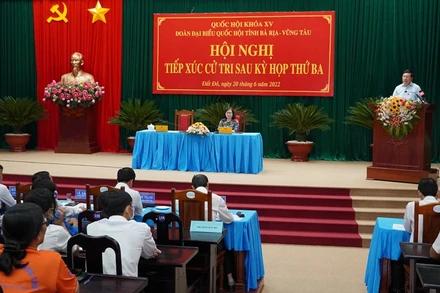Phó Thủ tướng Phạm Bình Minh phát biểu tại hội nghị tiếp xúc cử tri.