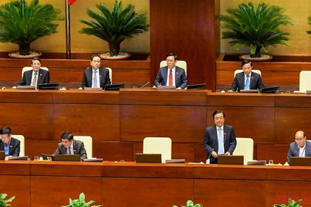 Bộ trưởng Nông nghiệp và Phát triển nông thôn Lê Minh Hoan trả lời chất vấn của đại biểu Quốc hội. (Ảnh: LINH NGUYÊN)