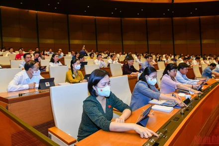 Các đại biểu Quốc hội biểu quyết thông qua Nghị quyết về Chương trình giám sát của Quốc hội năm 2023. (Ảnh: NGUYÊN KHOA)