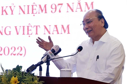 Chủ tịch nước Nguyễn Xuân Phúc phát biểu tại buổi gặp mặt các cơ quan báo chí tại Thành phố Hồ Chí Minh. (Ảnh: TTXVN)