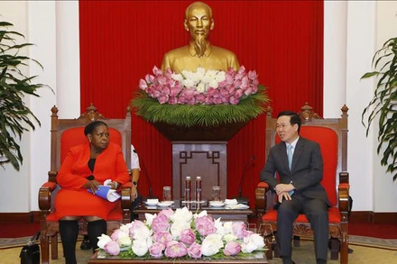 Thường trực Ban Bí thư Võ Văn Thưởng tiếp Chủ tịch Quốc hội Mozambique, bà Esperanca Laurinda Francisco Nhiuane Bias. (Ảnh: Báo Điện tử Chính phủ)