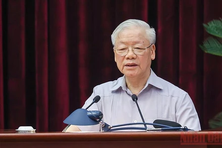 Tổng Bí thư Nguyễn Phú Trọng phát biểu chỉ đạo Hội nghị. (Ảnh: ĐĂNG KHOA)