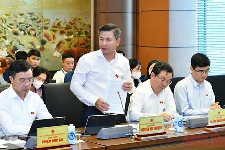 Đại biểu Nguyễn Phi Thường (Hà Nội) phát biểu thảo luận tại tổ về dự án Luật Thực hiện dân chủ ở cơ sở. (Ảnh: KHOA NGUYÊN)