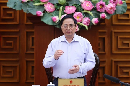 Thủ tướng Phạm Minh Chính phát biểu ý kiến tại cuộc họp. (Ảnh: DƯƠNG GIANG)