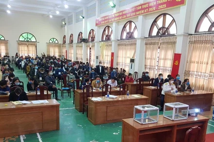 Phiên đấu giá đất tại huyện Mỹ Đức. (Ảnh: VĂN LUNG)