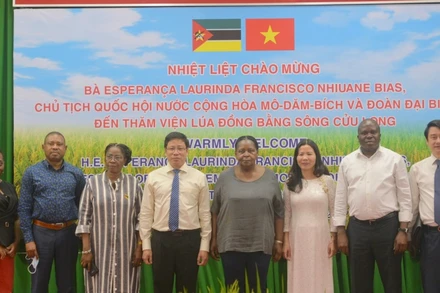 Đoàn đại biểu cấp cao Quốc hội Cộng hòa Mozambique chụp ảnh lưu niệm với lãnh đạo Viện lúa đồng bằng sông Cửu Long.