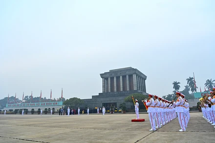 Đoàn quân nhạc trên Quảng trường Ba Đình. (Ảnh: ĐĂNG KHOA)