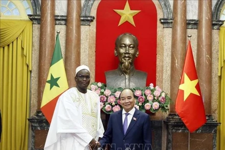 Chủ tịch nước Nguyễn Xuân Phúc tiếp Đại sứ Cộng hòa Senegal Abdoulaye Barro. (Ảnh: TTXVN)