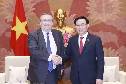 Chủ tịch Quốc hội Vương Đình Huệ tiếp Đại sứ Hungary tại Việt Nam Ory Csaba tại Nhà Quốc hội ngày 31/5. (Ảnh: TTXVN) 