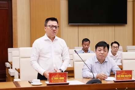 Đồng chí Lê Quốc Minh, Ủy viên Trung ương Đảng, Tổng Biên tập Báo Nhân Dân, Phó Trưởng Ban Tuyên giáo Trung ương, Chủ tịch Hội Nhà báo Việt Nam phát biểu ý kiến tại lễ ký kết hợp tác truyền thông giữa Báo Nhân Dân và tỉnh Phú Thọ.