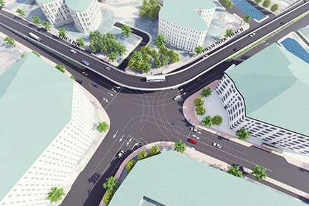 Phối cảnh cầu vượt nút giao Phạm Ngọc Thạch-Chùa Bộc có hình chữ C.