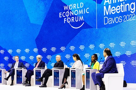 Một phiên thảo luận tại WEF Davos 2022 của các nhà lãnh đạo thế giới. Ảnh: WEFORUM
