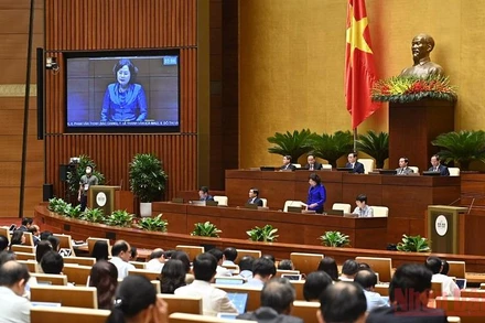 Thống đốc Ngân hàng Nhà nước Việt Nam Nguyễn Thị Hồng trả lời chất vấn của đại biểu Quốc hội chiều 8/6. (Ảnh: KHOA NGUYÊN)