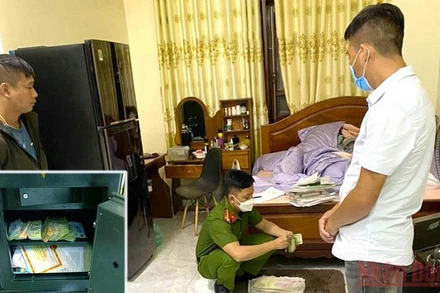 Lực lượng công an khám xét nơi ở của Nguyễn Hoàng Bảo Long, thu giữ hơn 200 triệu đồng cùng các tang vật liên quan.