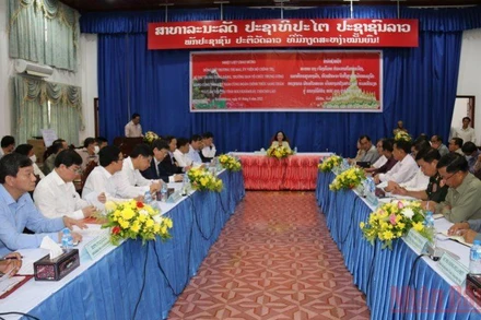 Toàn cảnh cuộc làm việc của đồng chí Trương Thị Mai tại tỉnh Bolykhamxay. (Ảnh: Xuân Sơn)