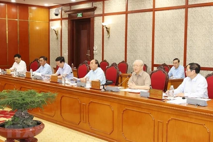 Tổng Bí thư Nguyễn Phú Trọng phát biểu kết luận cuộc họp. (Ảnh: Trí Dũng/TTXVN)