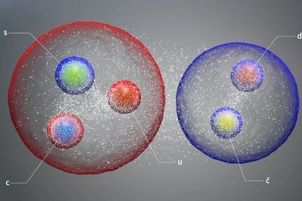 Hạt pentaquark mới được minh họa dưới dạng một cặp hadron tiêu chuẩn liên kết với nhau trong một cấu trúc giống phân tử. (Ảnh: CERN)