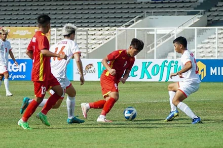 U19 Việt Nam tạm đứng đầu bảng A tại giải U19 Đông Nam Á 2022 sau ba lượt trận. (Ảnh: VFF)
