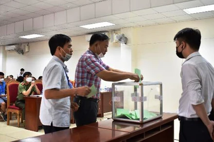 Phiên đấu giá đất tại huyện Mê Linh. (Ảnh: Ngọc Sơn)