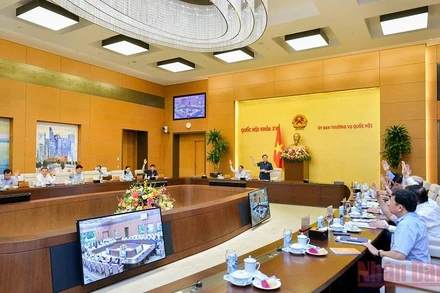 Quang cảnh phiên họp bất thường của Ủy ban Thường vụ Quốc hội, sáng 6/7. (Ảnh: DUY LINH)