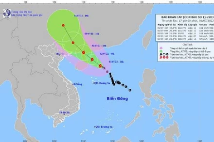 Dự báo vị trí và hướng di chuyển của bão số 1. (Nguồn: Trung tâm Dự báo khí tượng thủy văn quốc gia)