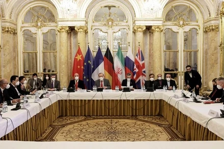 Quang cảnh cuộc họp của Ủy ban hỗn hợp JCPOA tại Vienna, Áo, ngày 17/12/2021. (Ảnh: Phái đoàn EU tại Vienna/Reuters)
