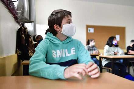 Ảnh minh họa: Học sinh đeo khẩu trang phòng lây nhiễm Covid-19 tại một lớp học ở Brussels, Bỉ. (Ảnh: AFP/TTXVN)