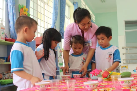 Giờ học của trẻ Trường mầm non Phạm Văn Cội 2, huyện Củ Chi, TP Hồ Chí Minh (ảnh chụp trước khi dịch bùng phát).