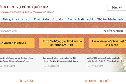 Giao diện Cổng Dịch vụ công quốc gia.