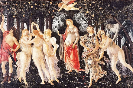 La Primavera, Sandro Botticelli, tempera trên ván gỗ, 3.14×2.03 m, Bảo tàng Mỹ thuật Uffizi, thành phố Firenze (Florence), Italia.