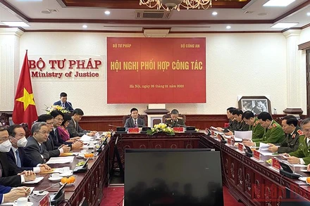 Các đại biểu tham dự Hội nghị phối hợp Công tác giữa Bộ Công an và Bộ Tư pháp.