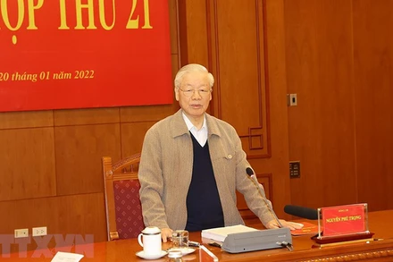 Tổng Bí thư Nguyễn Phú Trọng phát biểu tại phiên họp. (Ảnh: TTXVN)