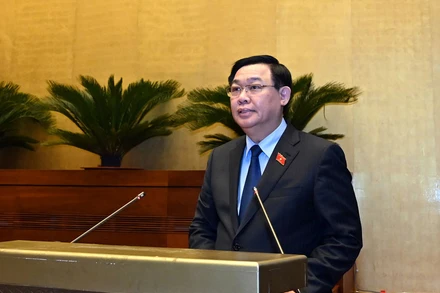 Chủ tịch Quốc hội Vương Đình Huệ phát biểu bế mạc Hội nghị trực tuyến toàn quốc ''Triển khai thực hiện Kết luận của Bộ Chính trị về định hướng Chương trình Xây dựng pháp luật nhiệm kỳ Quốc hội khóa XV”.